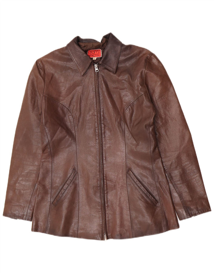 Giacca in pelle vintage da donna UK 14 grande marrone