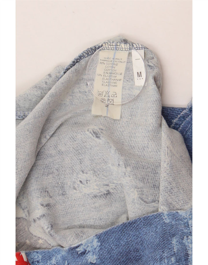 Minigonna vintage da donna invecchiata media W28 cotone patchwork blu USA