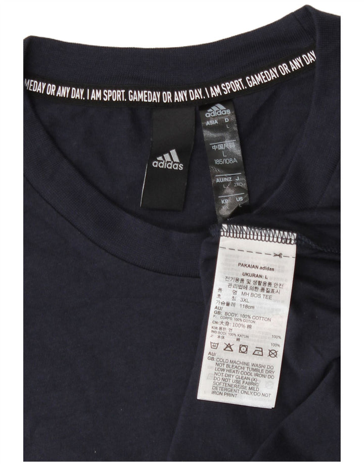 T-shirt grafica da uomo Adidas Top grande in cotone blu navy