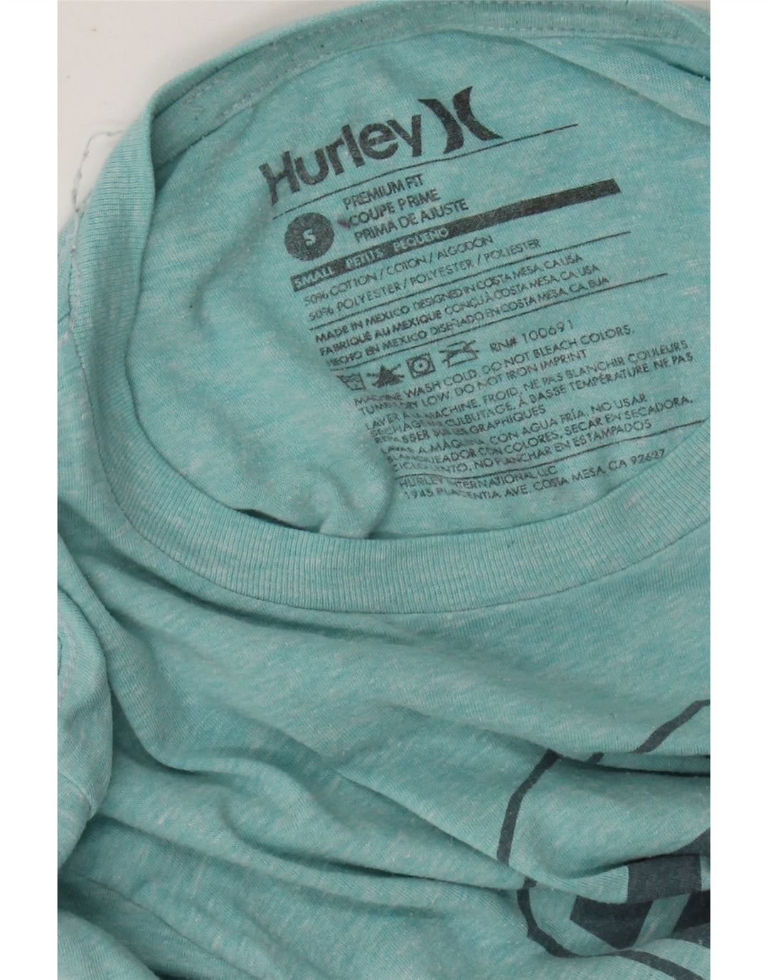 HURLEY T-shirt grafica da uomo con vestibilità premium, piccola, in cotone chiazzato turchese