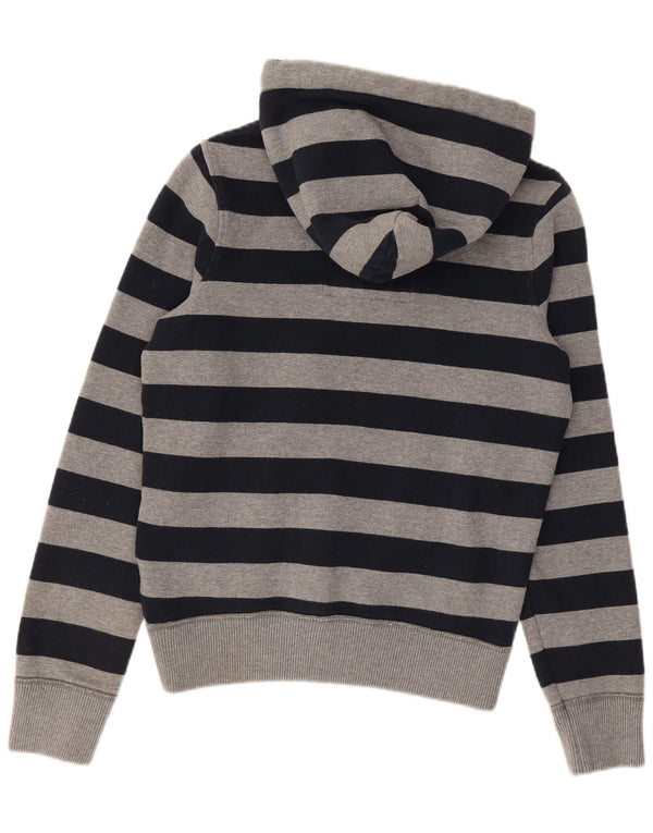 ABERCROMBIE & FITCH Maglione da uomo con cappuccio e collo con bottoni, piccolo grigio a righe