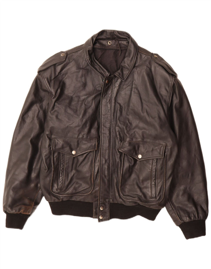 Giacca in pelle militare vintage da uomo UK 42 XL nera