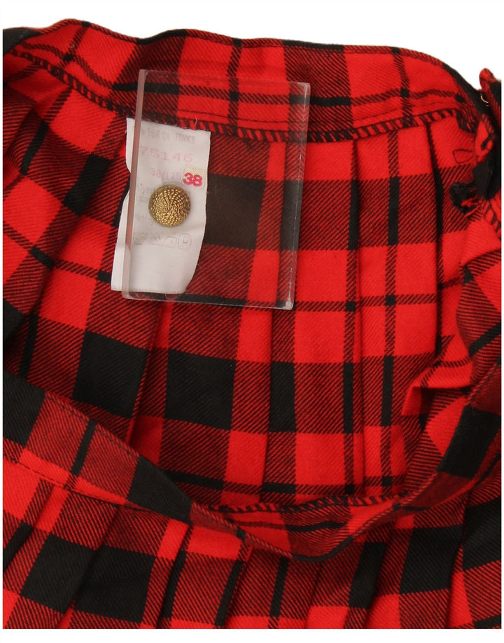 Gonna a trapezio pieghettata da donna vintage EU 38 media W28 poliestere scozzese rosso