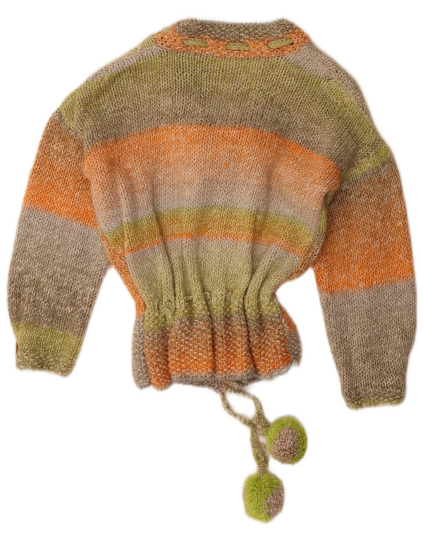 Maglione cardigan vintage da donna UK 14 medio a righe multicolore
