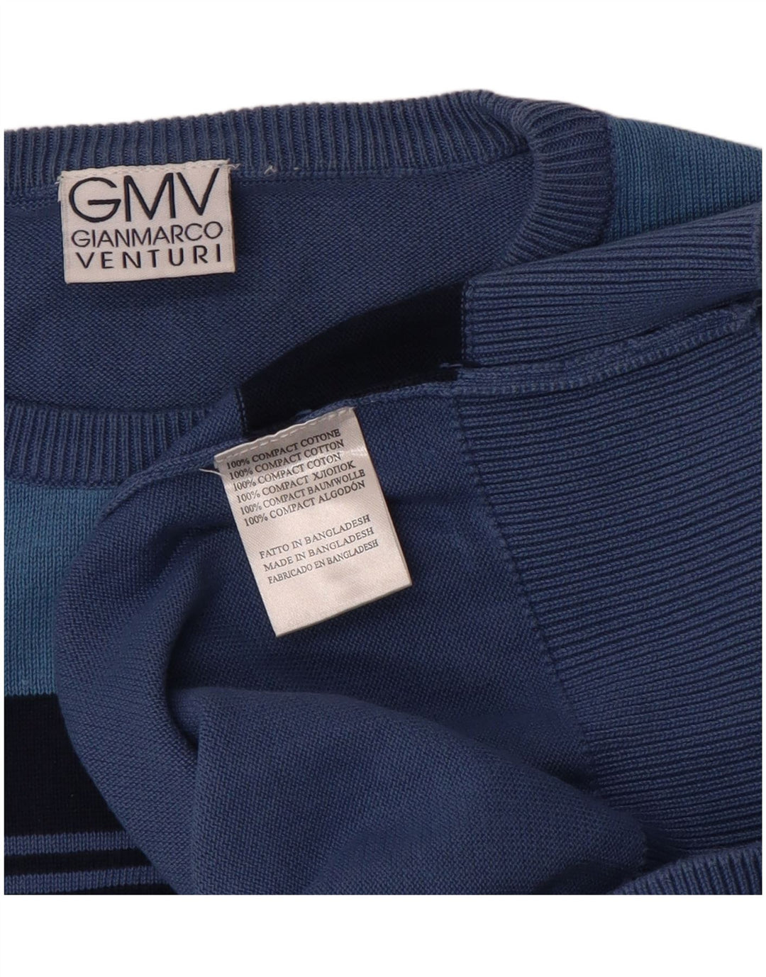 GIANMARCO VENTURI Maglione da uomo girocollo in cotone a righe blu medio