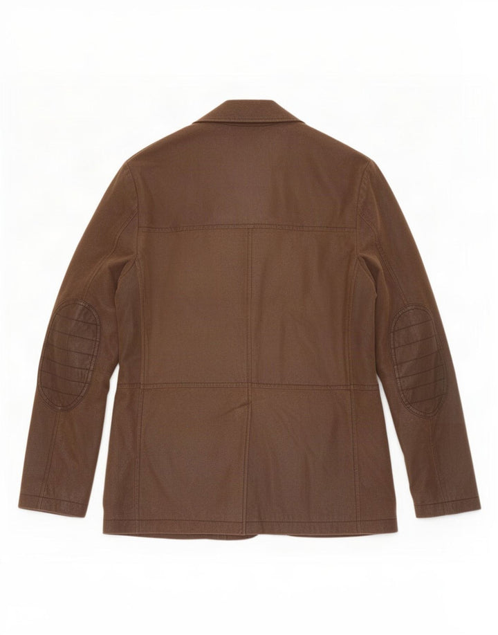 Giacca blazer vintage da uomo in pelle a 3 bottoni IT 50 grande marrone