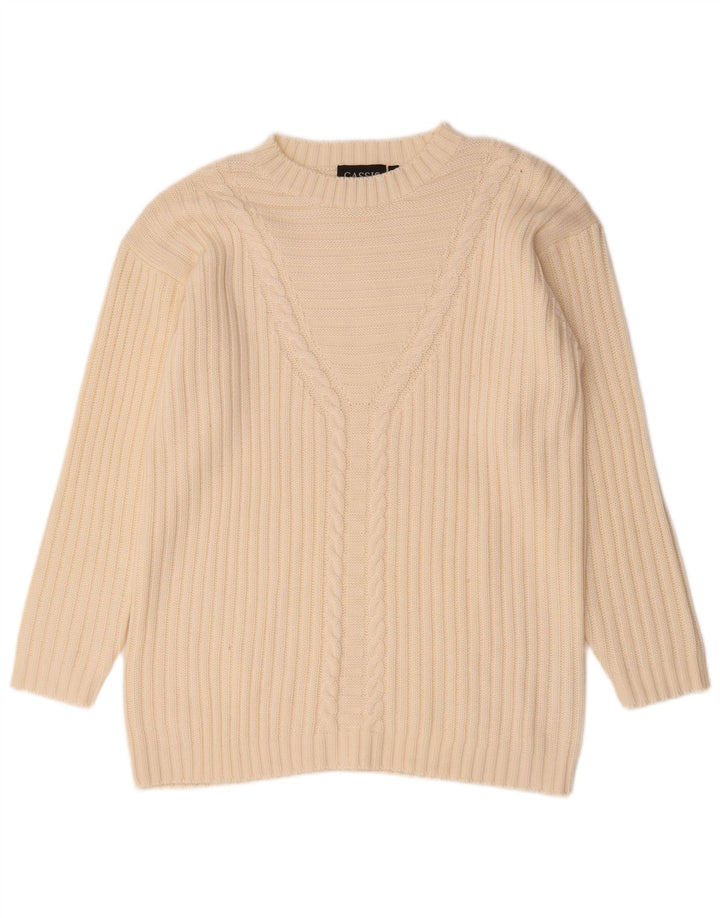 Maglione vintage da donna oversize con scollo a barca EU 42 Large Beige