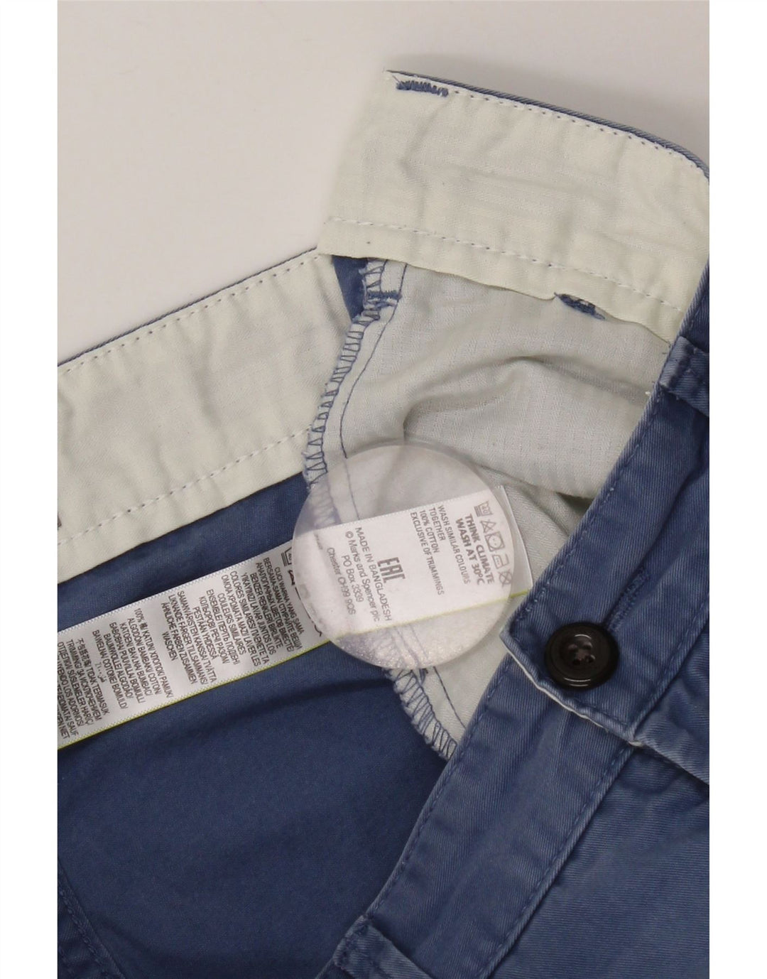 Pantaloncini chino da uomo Marks & Spencer W30 cotone blu navy medio