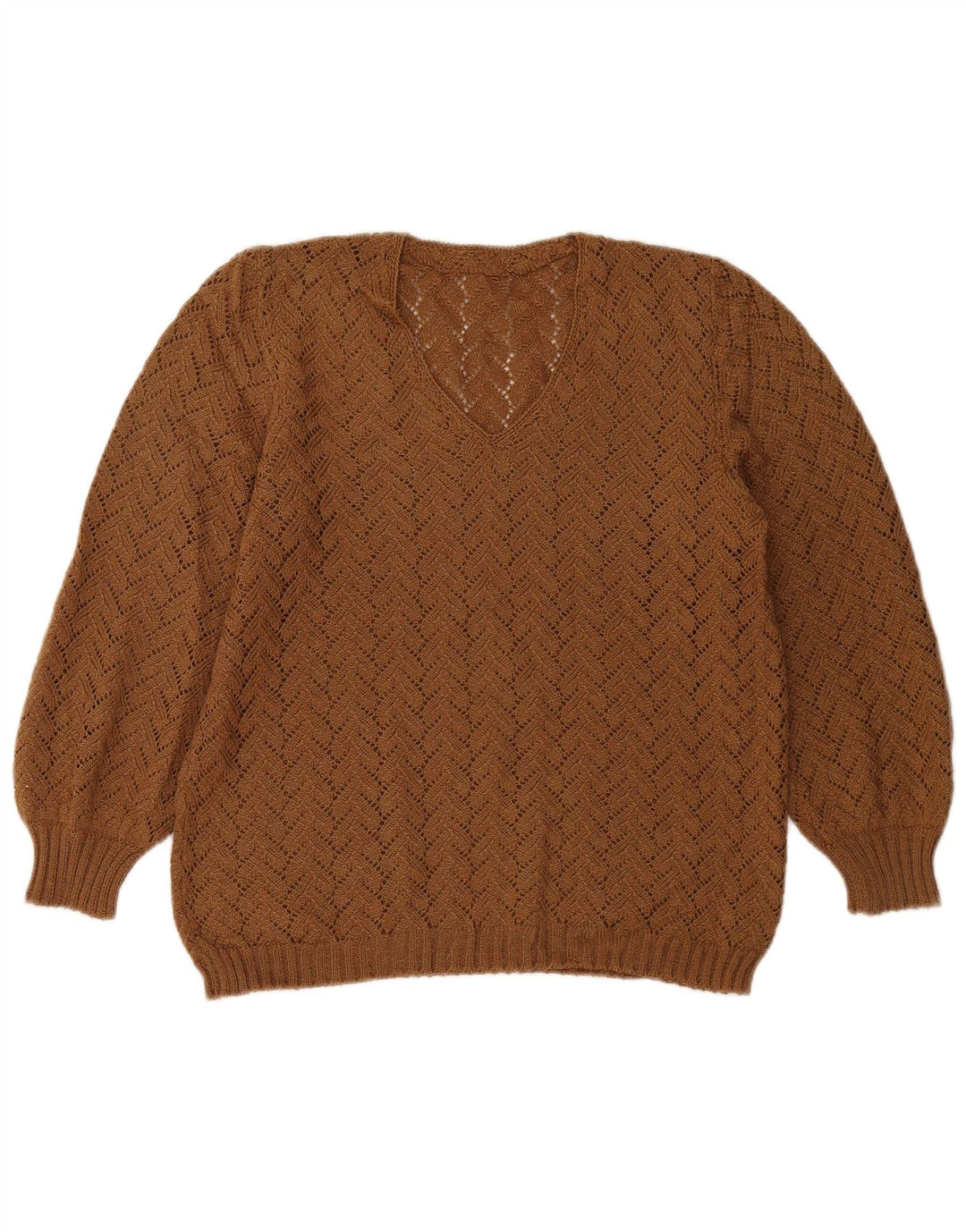 Maglione maglione vintage da donna con scollo a V UK 14 Marrone medio