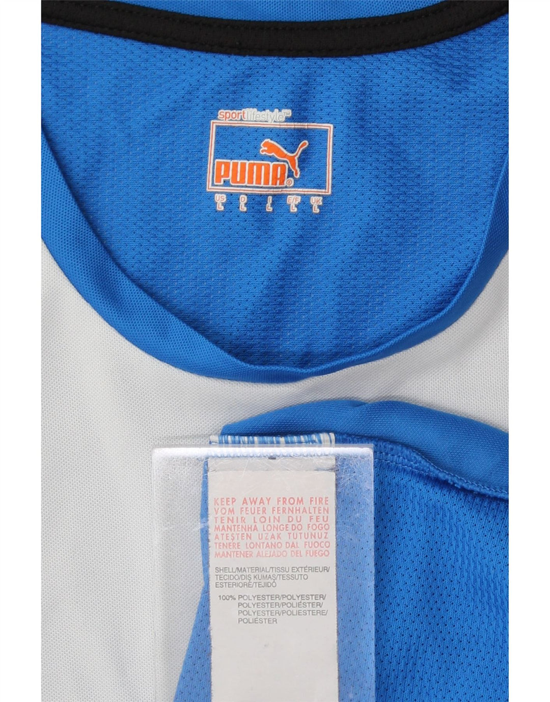 PUMA Mens T-Shirt Top Large Blue Colourblock Polyester Vintage Puma and Second-Hand Puma from Messina Hembry 