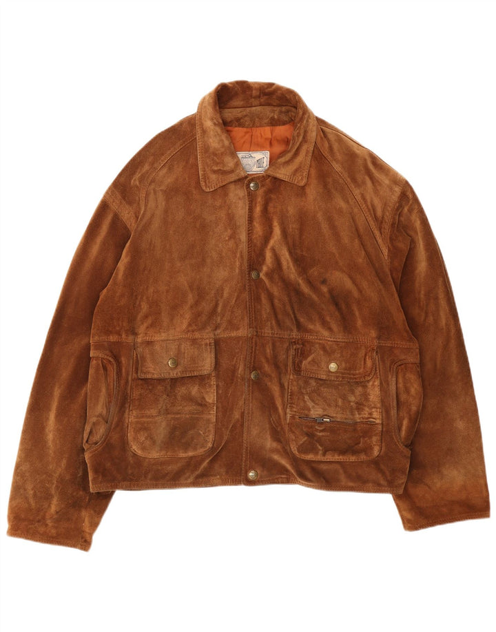 Giacca in pelle scamosciata da uomo VINTAGE UK 40 grande in pelle marrone
