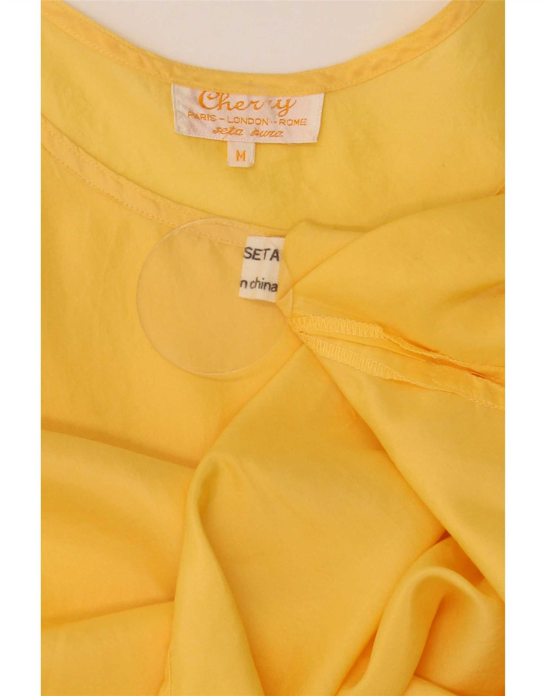 Top camicetta senza maniche vintage da donna UK 14 seta gialla media