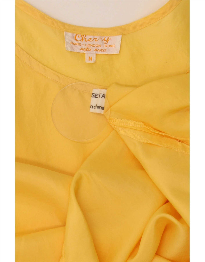 Top camicetta senza maniche vintage da donna UK 14 seta gialla media