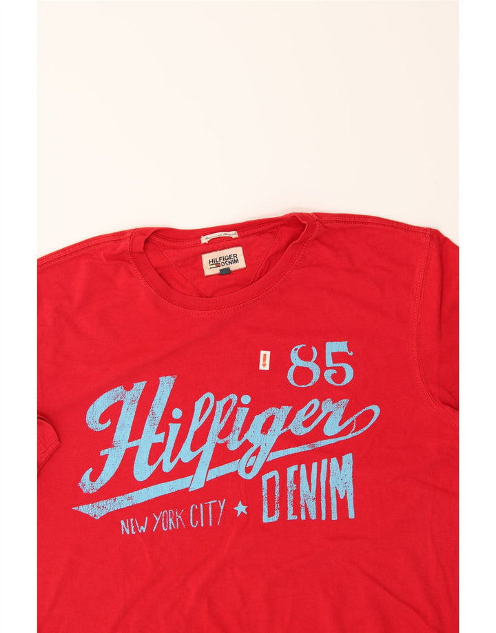 TOMMY HILFIGER Mens Graphic T-Shirt Top Medium Red Cotton Vintage Tommy Hilfiger and Second-Hand Tommy Hilfiger from Messina Hembry 