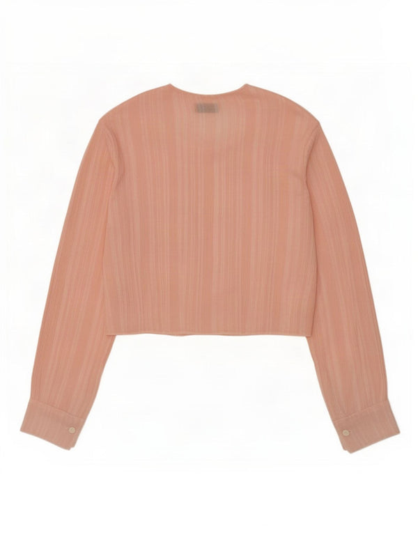 Camicetta vintage da donna a maniche lunghe corta UK 14 a righe rosa medio