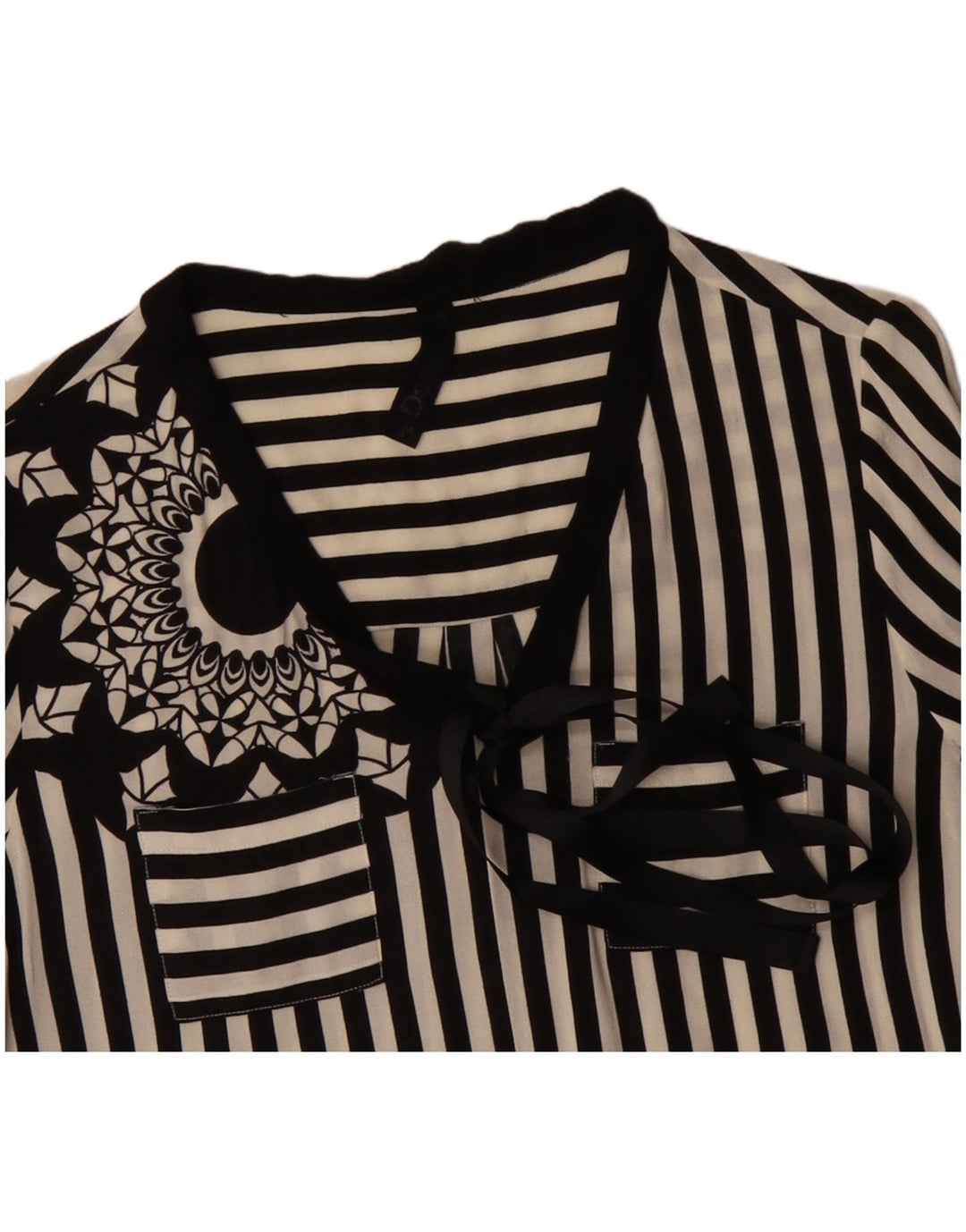 DESIGUAL Donna Camicia con cravatta grafica sul davanti UK 12 Media a righe nere