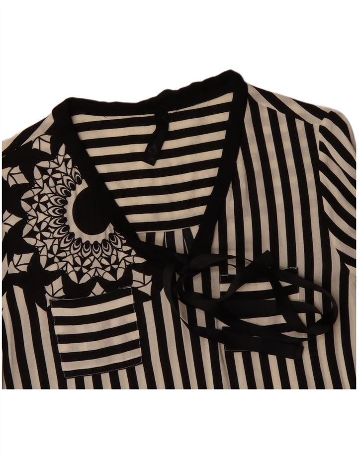 DESIGUAL Donna Camicia con cravatta grafica sul davanti UK 12 Media a righe nere