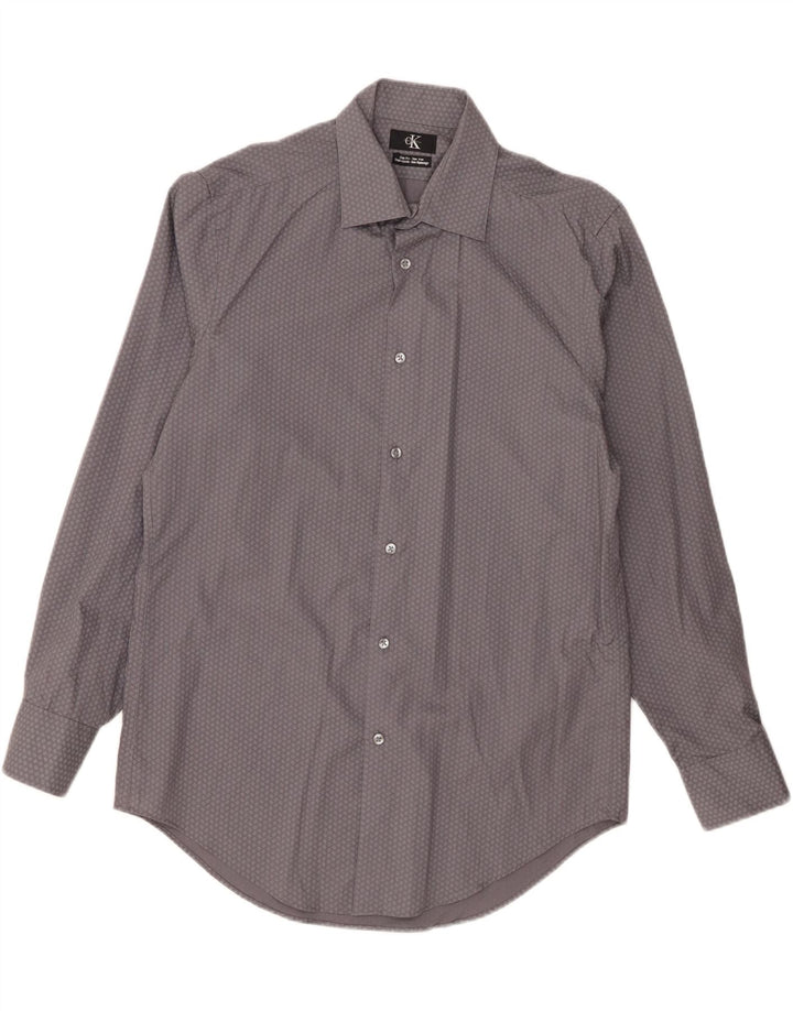 CALVIN KLEIN Camicia slim fit da uomo taglia 15 1/2 grigio medio geometrico