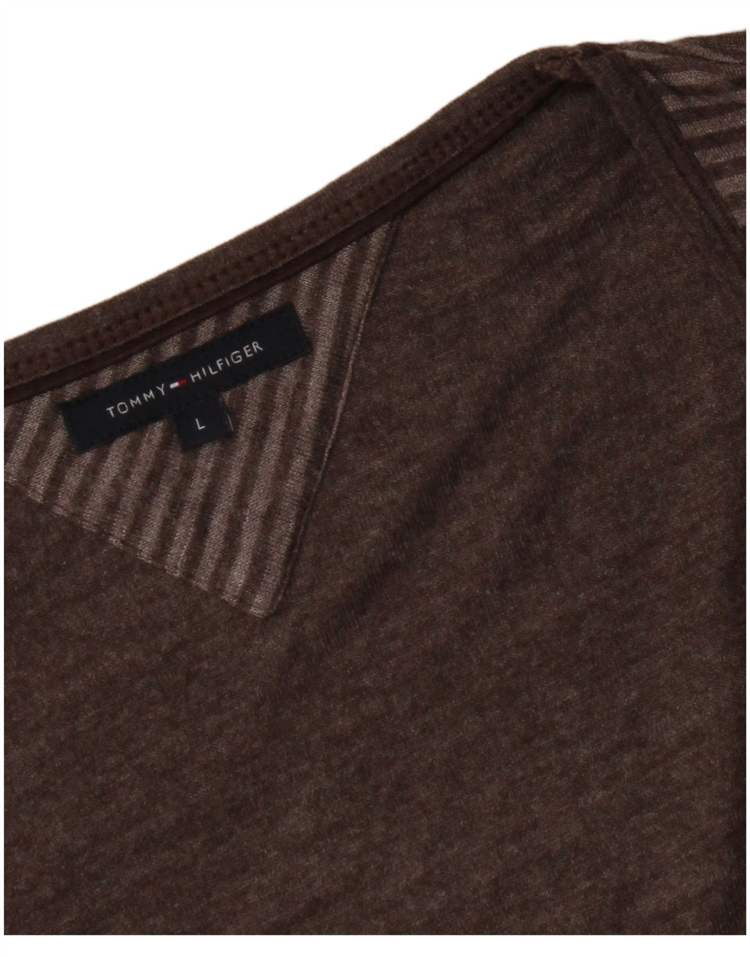 TOMMY HILFIGER Top da donna manica 3/4 UK 14 grandi righe marroni