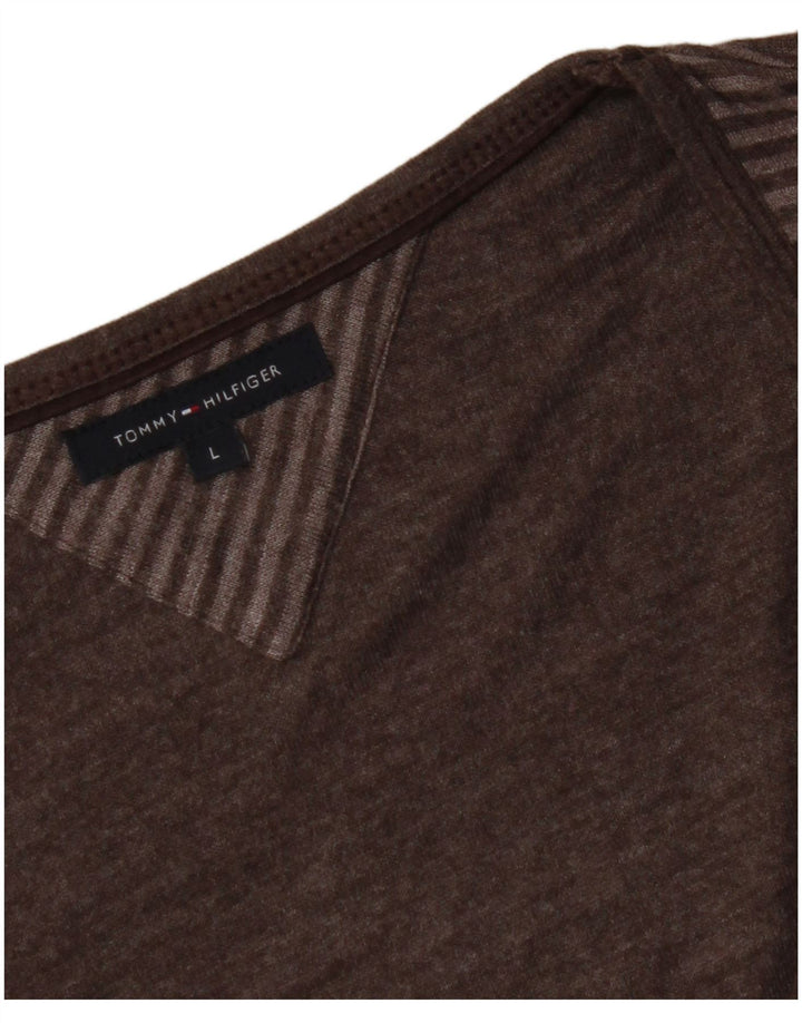 TOMMY HILFIGER Top da donna manica 3/4 UK 14 grandi righe marroni