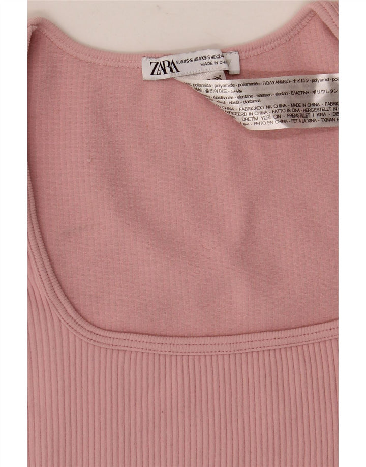Top corto da donna Zara a maniche lunghe UK 4 XS rosa poliammide