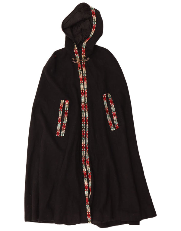 Cappotto vintage da donna con cappuccio con cappuccio, taglia unica, nero geometrico
