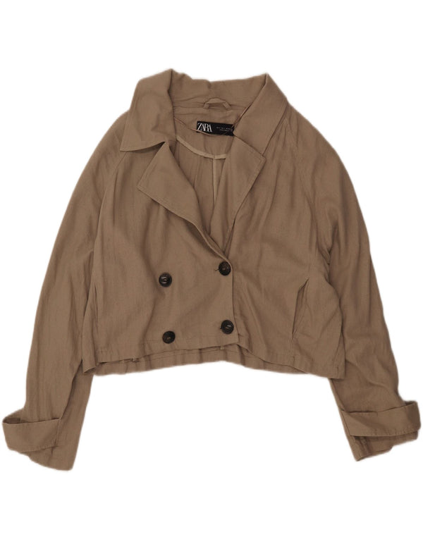 Giacca blazer doppiopetto oversize corta da donna Zara UK 16 grande cachi