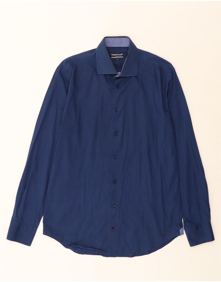 TOMMY HILFIGER Camicia aderente da uomo taglia 40 15 3/4 cotone blu navy medio