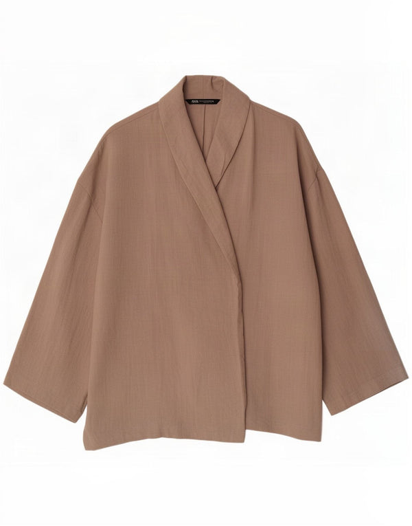 Giacca blazer aperta da donna Zara UK 14 viscosa marrone medio
