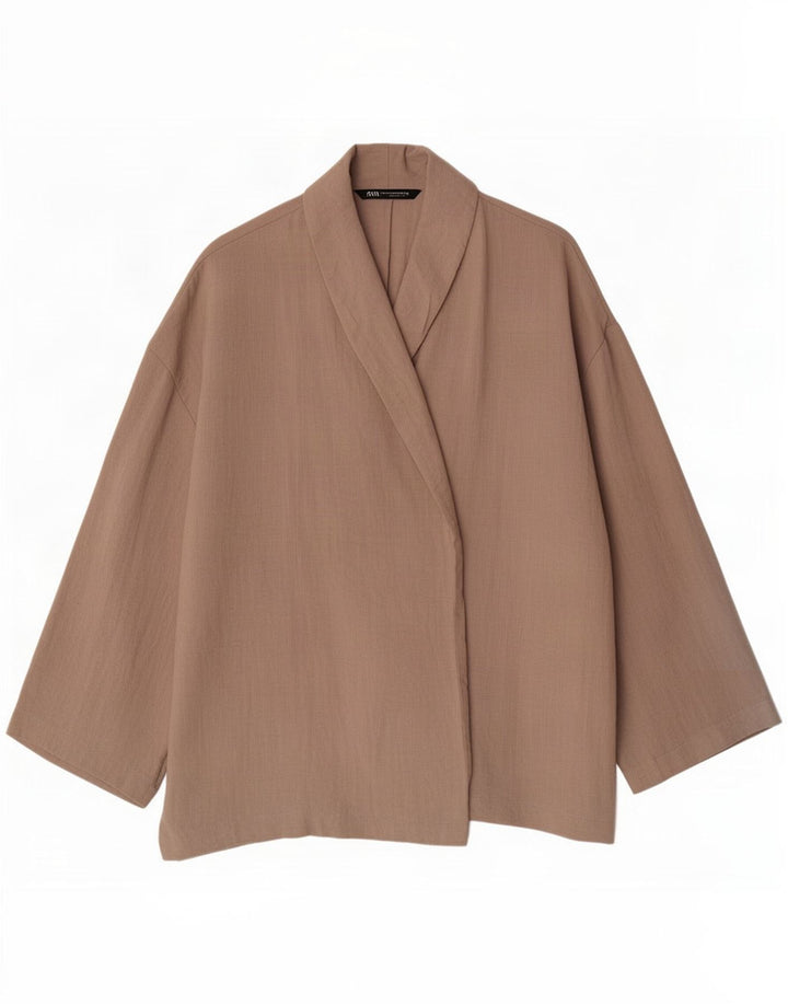 Giacca blazer aperta da donna Zara UK 14 viscosa marrone medio