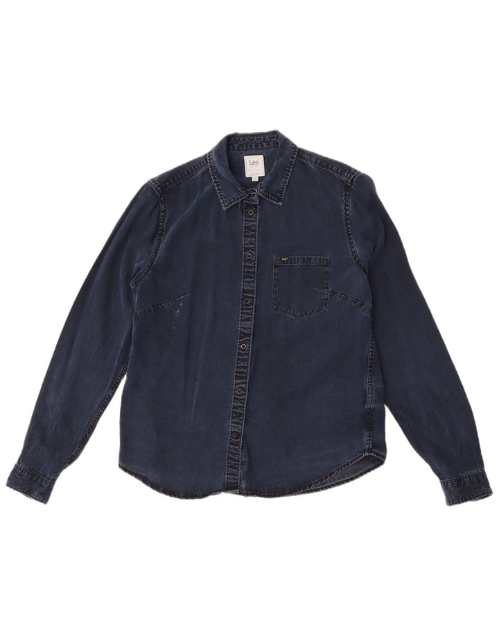Camicia in denim Lee da donna vestibilità regolare UK 10 Small Lyocell blu navy