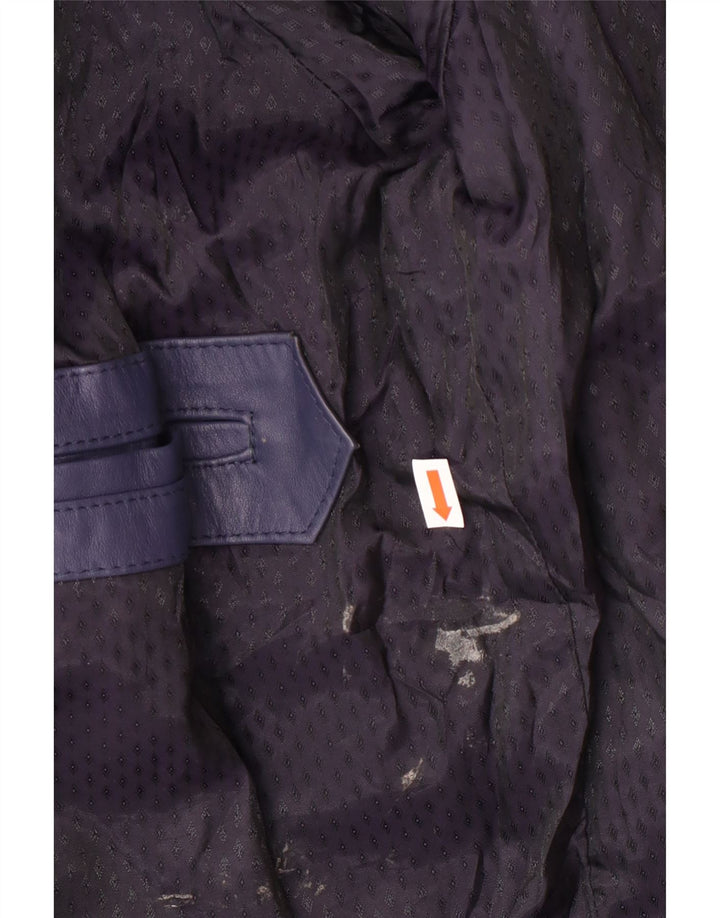 Giacca in pelle bomber da donna vintage UK 14 medio blu navy