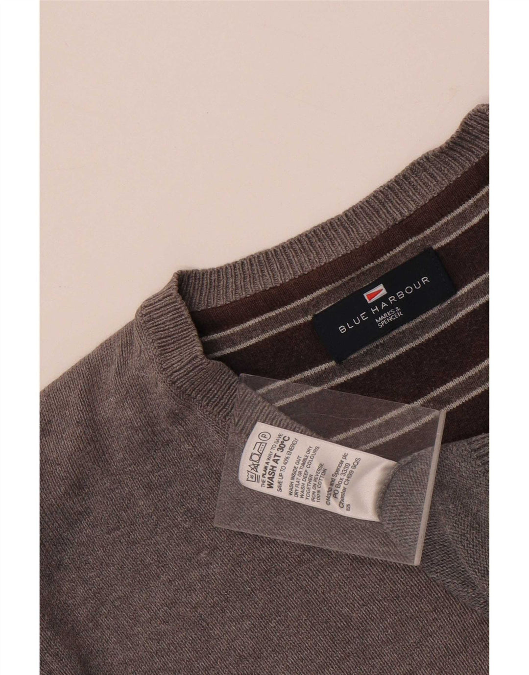 Maglione da uomo Marks & Spencer con scollo a V blu Harbour in cotone grigio medio