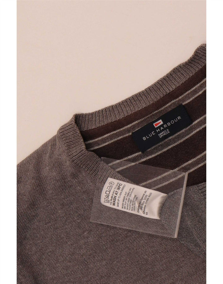 Maglione da uomo Marks & Spencer con scollo a V blu Harbour in cotone grigio medio