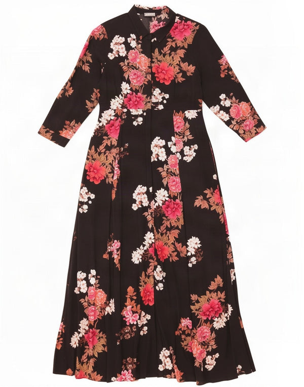 Vestito lungo Zara da donna con maniche a 3/4 UK 14 Grande viscosa floreale nera