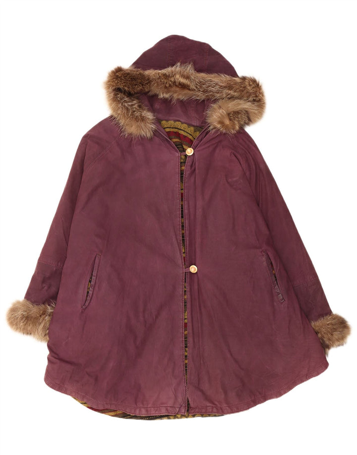 Cappotto poncho in pelle con cappuccio vintage da donna, taglia unica, marrone