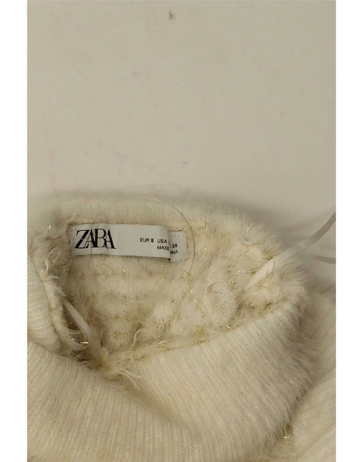 Maglione Zara da donna con collo alto e volant sul davanti, UK 10, piccolo a righe bianche