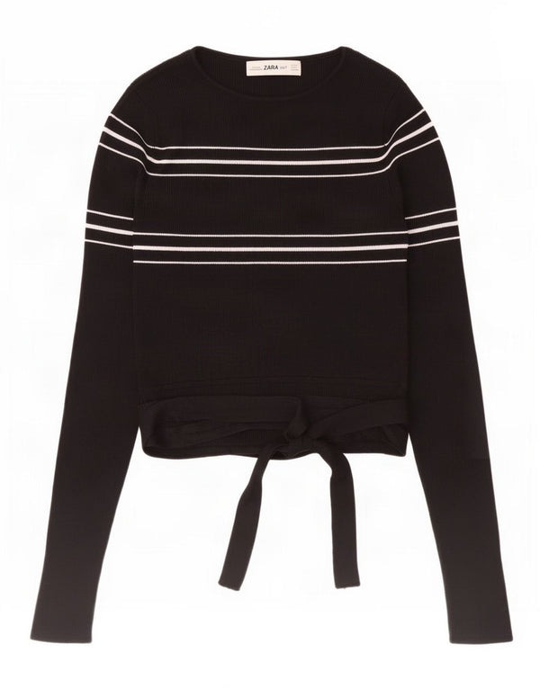 Maglione corto con scollo a barca da donna Zara UK 8 piccolo in viscosa a righe nere