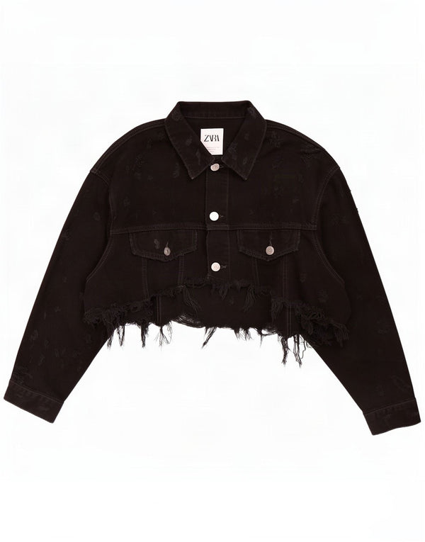 Giacca corta in denim da donna Zara UK 12 media nera