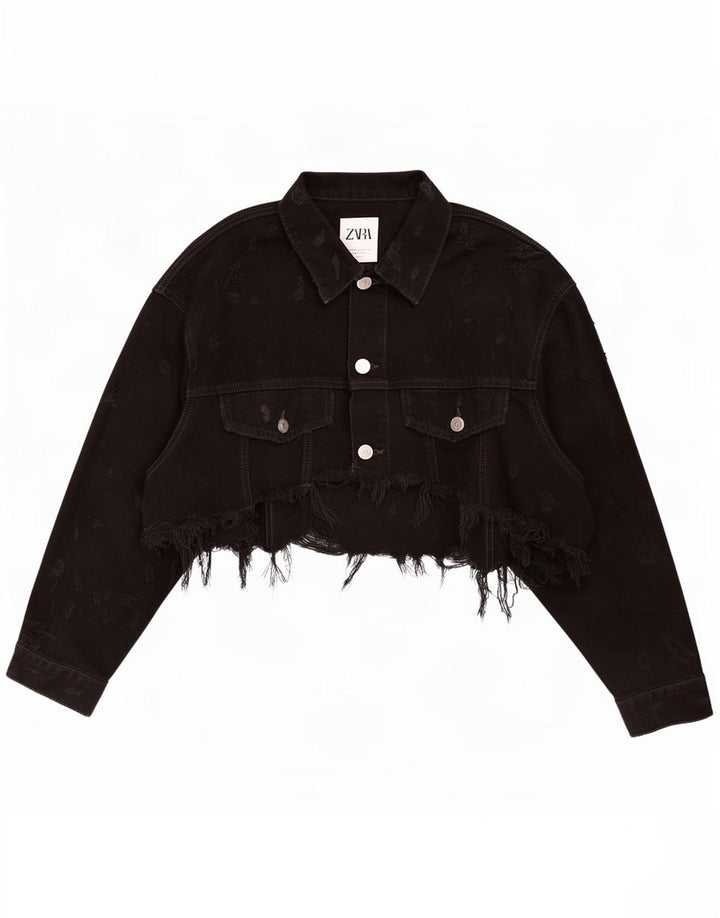 Giacca corta in denim da donna Zara UK 12 media nera