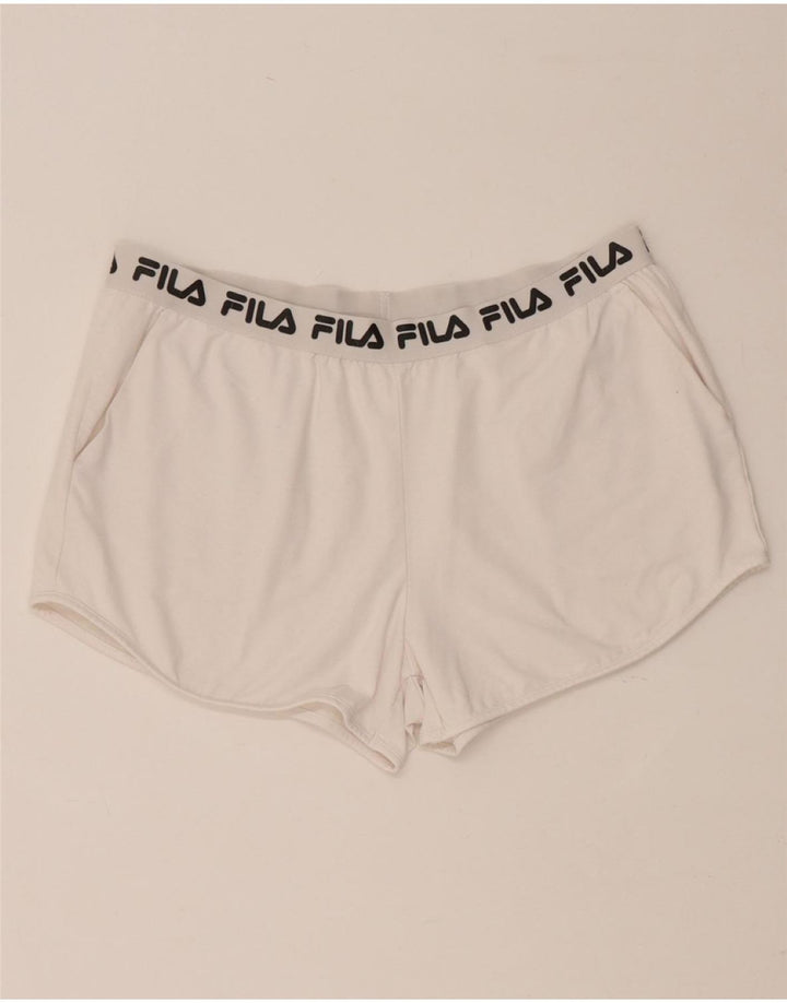 FILA Womens Graphic Sport Shorts UK 14 Medium  White