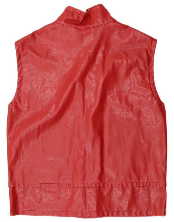 Gilet vintage da donna in ecopelle UK 16 grande rosso