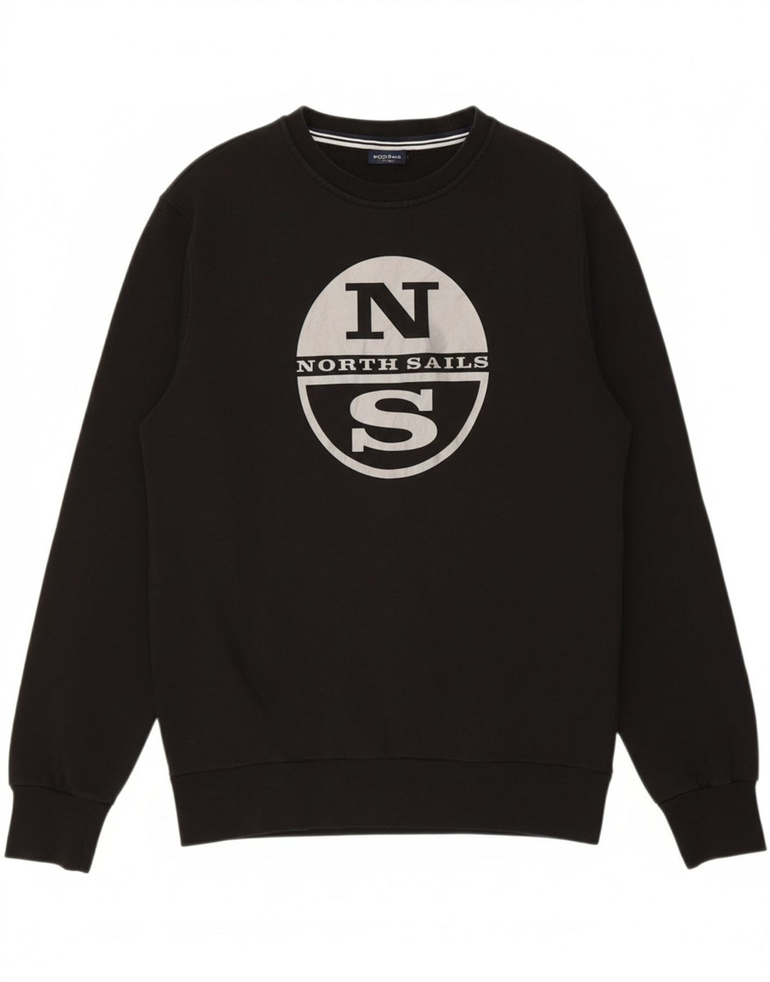 NORTH SAILS Mens Graphic Sweatshirt Jumper Small Black Cotton Vintage North Sails and Second-Hand North Sails from Messina Hembry 