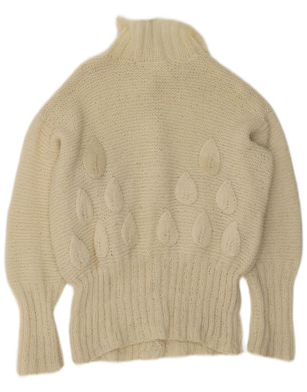Maglione cardigan da donna vintage UK 16 grande floreale bianco sporco