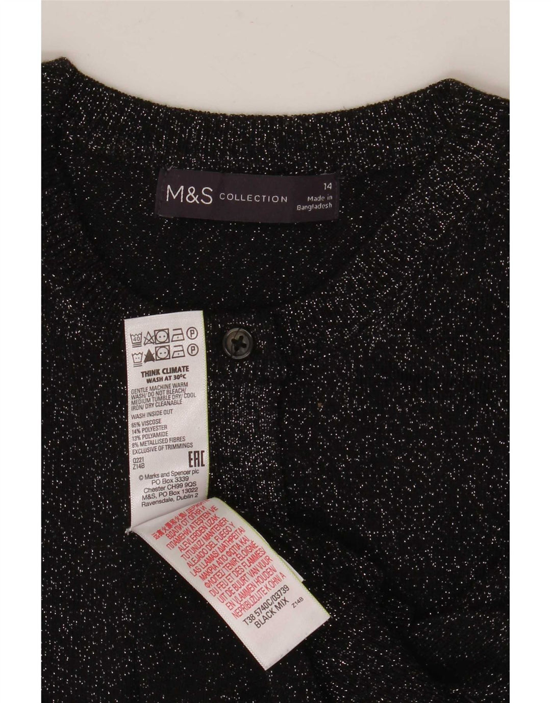 Maglione cardigan da donna Marks & Spencer UK 14 grande viscosa nera