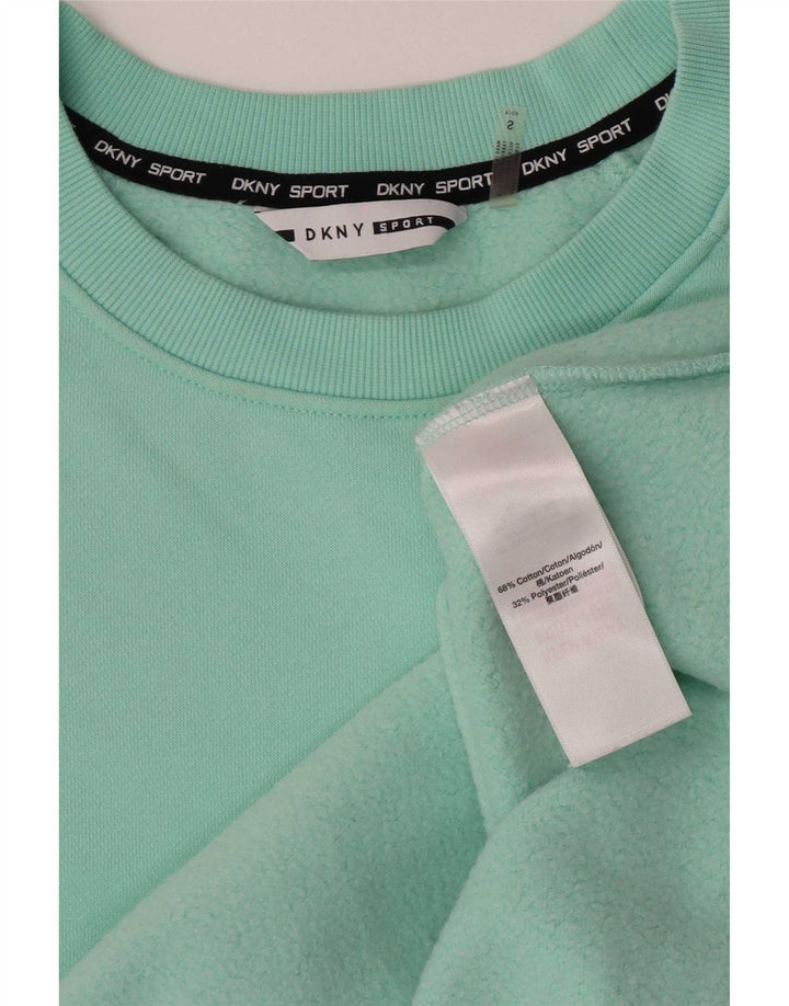 Dkny Donna Crop Oversize Felpa Maglione UK 10 Piccolo Turchese Cotone