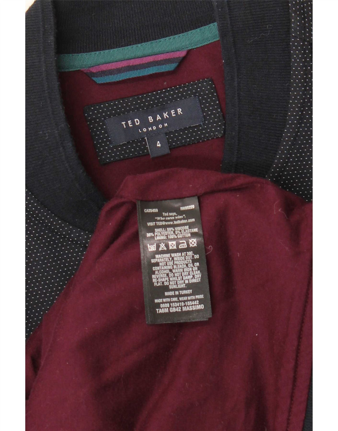 Giubbotto bomber da uomo Ted Baker taglia 4 grande in viscosa maculata blu navy