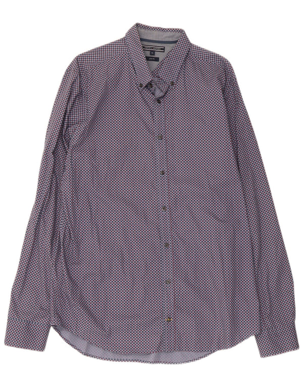 Camicia slim fit da uomo Tommy Hilfiger XL in cotone geometrico blu