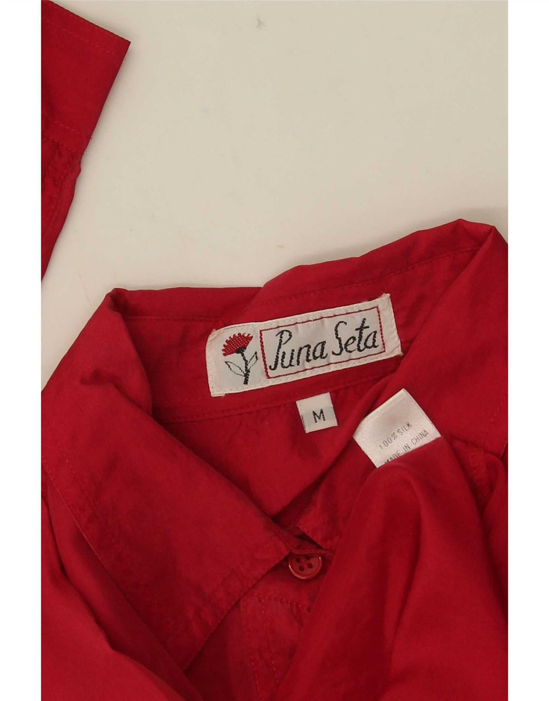 Camicetta camicia vintage da donna UK 14 seta rossa media