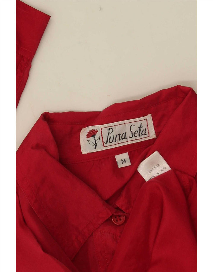 Camicetta camicia vintage da donna UK 14 seta rossa media